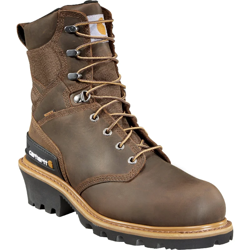 Carhartt Men's 8"" Comp Toe WP Logger Work Boots - Brown - CML8360