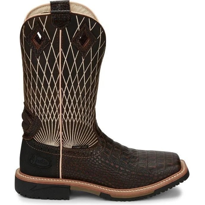 Justin Men's Derrickman 12"" CT Western Work Boot -Brown- SE4833