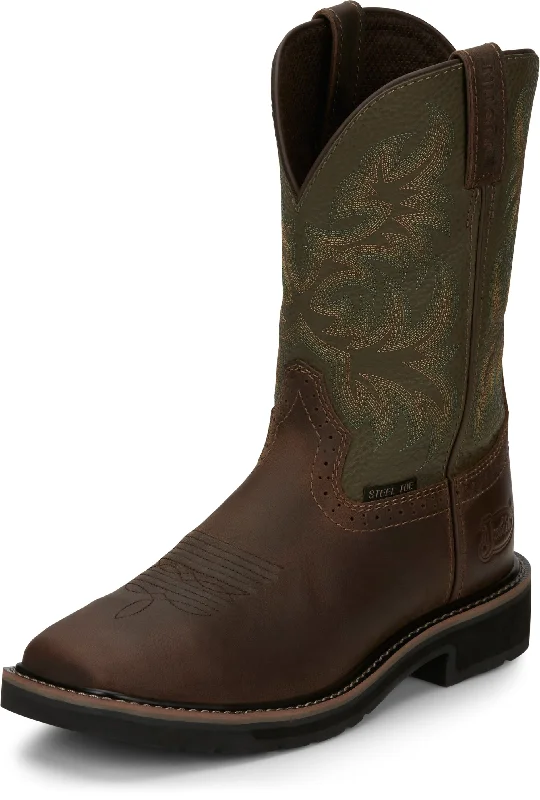 Justin Men's Stampede Driller Brown/Green Steel Toe Work Boots SE4688