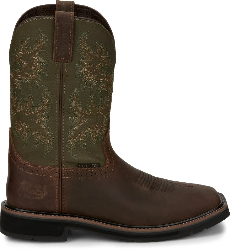 Justin Men's Stampede Driller Brown/Green Steel Toe Work Boots SE4688