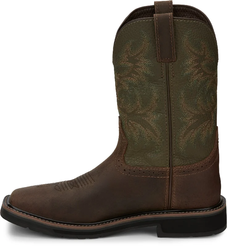 Justin Men's Stampede Driller Brown/Green Steel Toe Work Boots SE4688