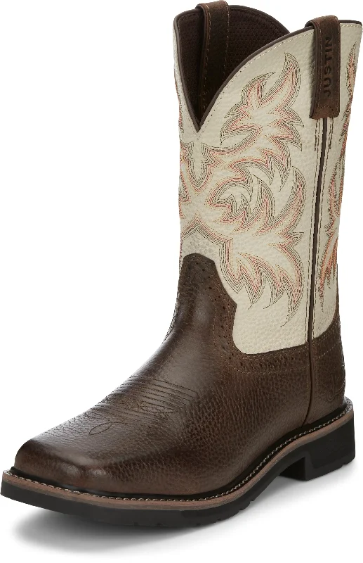 Justin Men's Stampede Driller Copper Brown Square Toe Work Boots SE4683