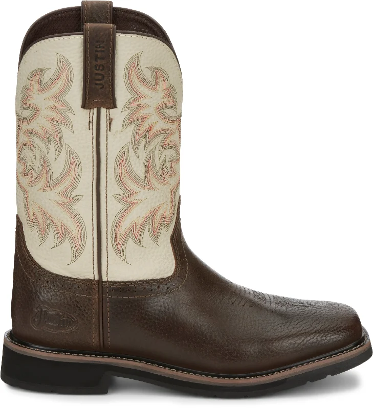 Justin Men's Stampede Driller Copper Brown Square Toe Work Boots SE4683