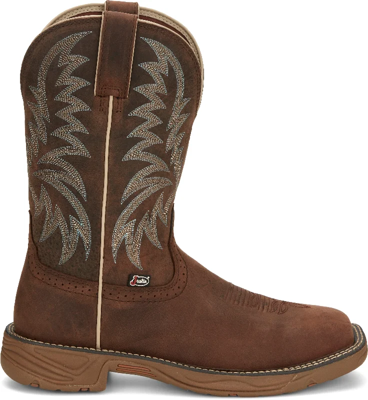 Justin Men's Stampede Rush Hickory Brown Square Toe Work Boots SE7400