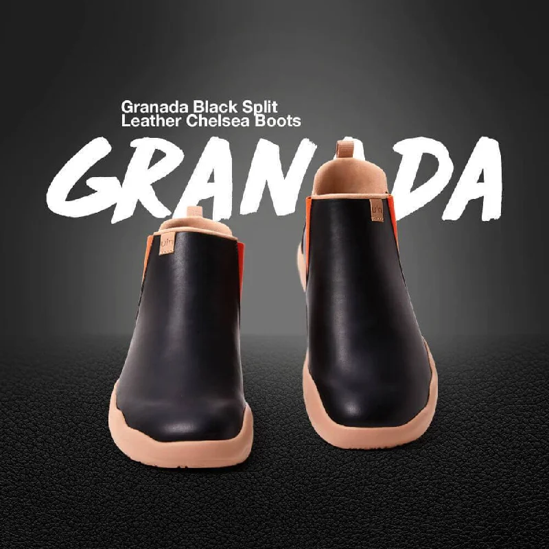 Granada Black Split Leather Boots Kid