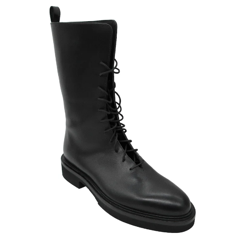 Khaite Black Leather Combat Boots