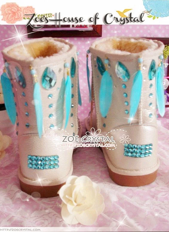 Promotion WINTER Bling and Sparkly SheepSkin Wool BOOTS w shinning Czech or Swarovski crystal in INDIANA Style