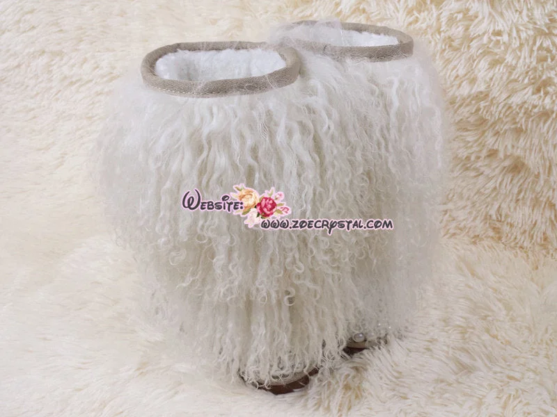 PROMOTION: WINTER Bling and Sparkly Tall White Curly Fur SheepSkin Wool Boots w Pearls and Crystals