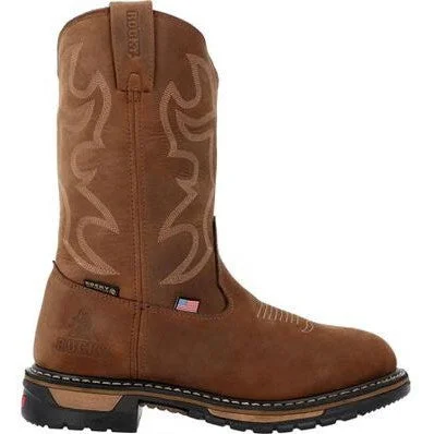 Rocky Men's Original Ride 11"" RT Waterproof Western Work Boot -Brown- RKW0420