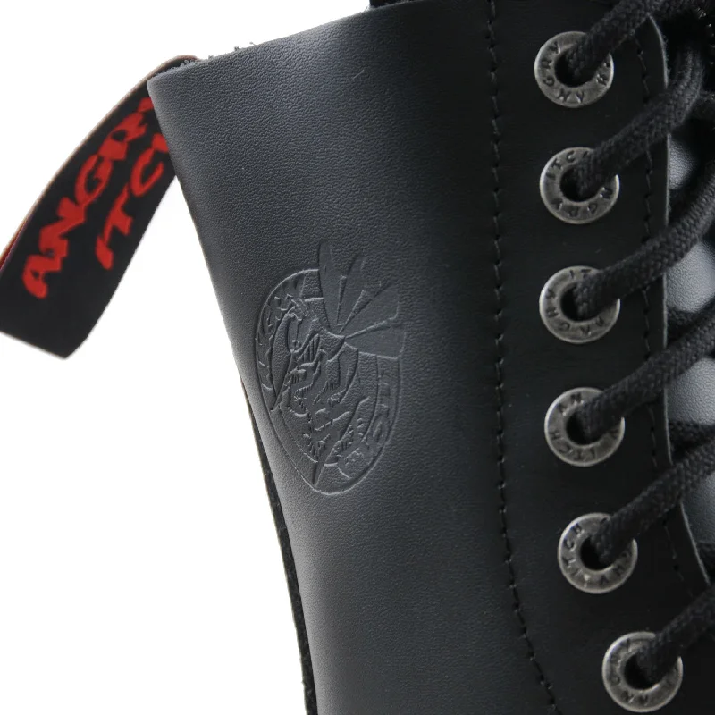 Angry Itch 10 Eyelet Boots with Steel Toe Cap Black Leather