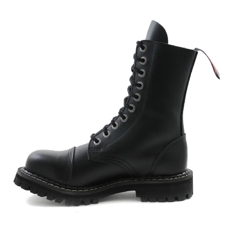 Angry Itch 10 Eyelet Boots with Steel Toe Cap Black Leather