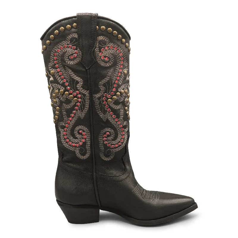 Fleur04 - Black/Red Embellished Cowboy