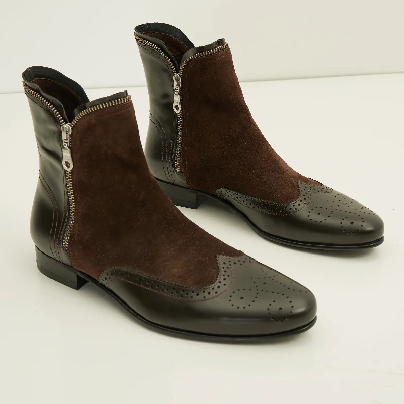 Mix Leather Chelsea Boot - Brown