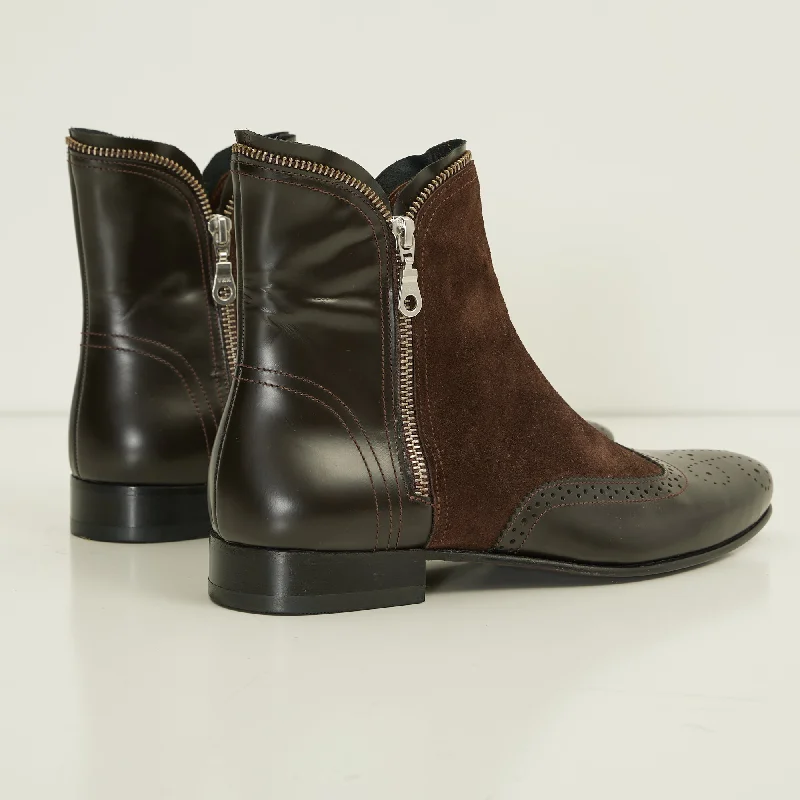 Mix Leather Chelsea Boot - Brown