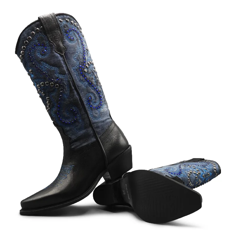 GISEL13 - Black/Blue Embellished Cowboy