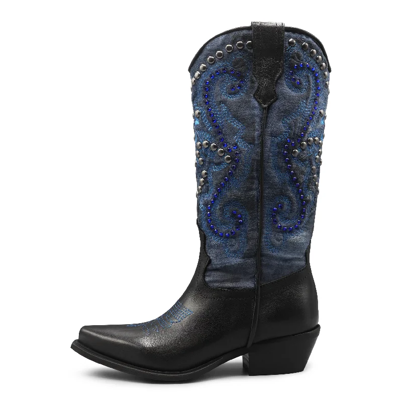 GISEL13 - Black/Blue Embellished Cowboy