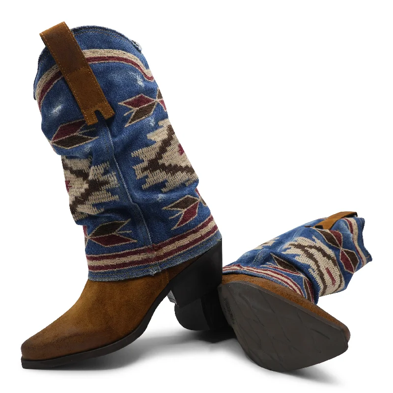 IZEL - Tan/Denim Jeans Aztec Boot