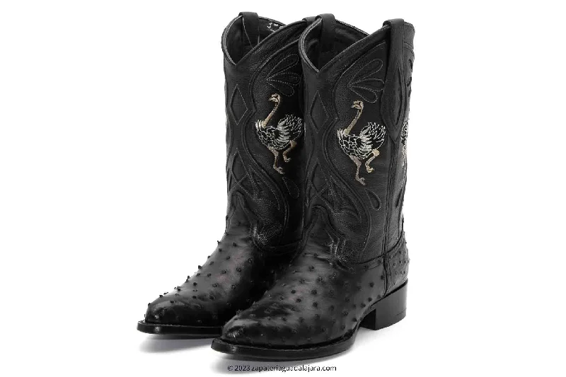 JB-903 MEN J-TOE FULL QUILL OSTRICH BLACK BOOT