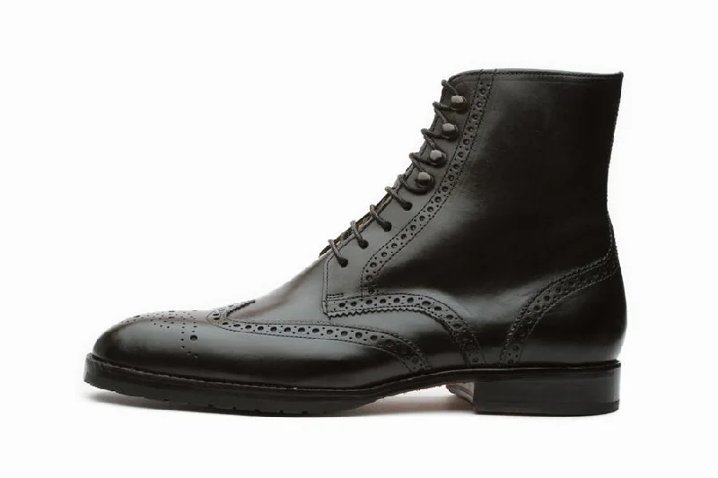 Leather Wingtip Brogue Boot - Black