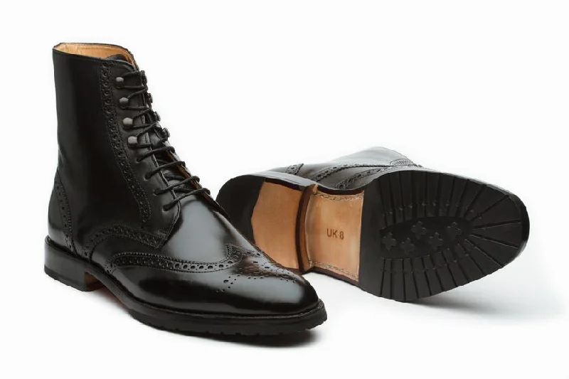 Leather Wingtip Brogue Boot - Black