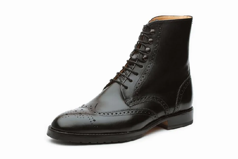 Leather Wingtip Brogue Boot - Black