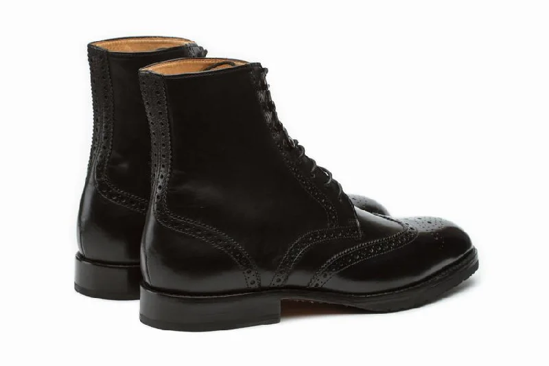 Leather Wingtip Brogue Boot - Black