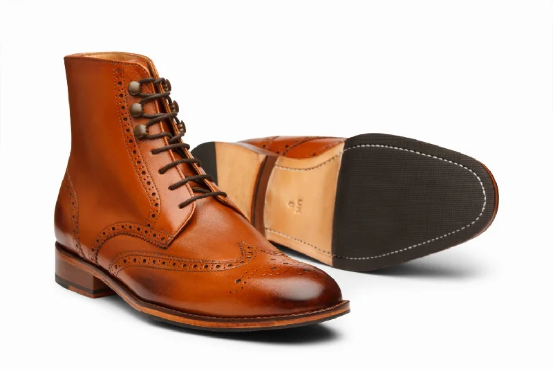 Leather Wingtip Brogue Boot - Tan