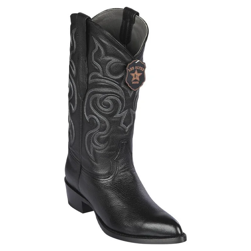 Los Altos Black Genuine All-Over Elk J-Toe Cowboy Boots