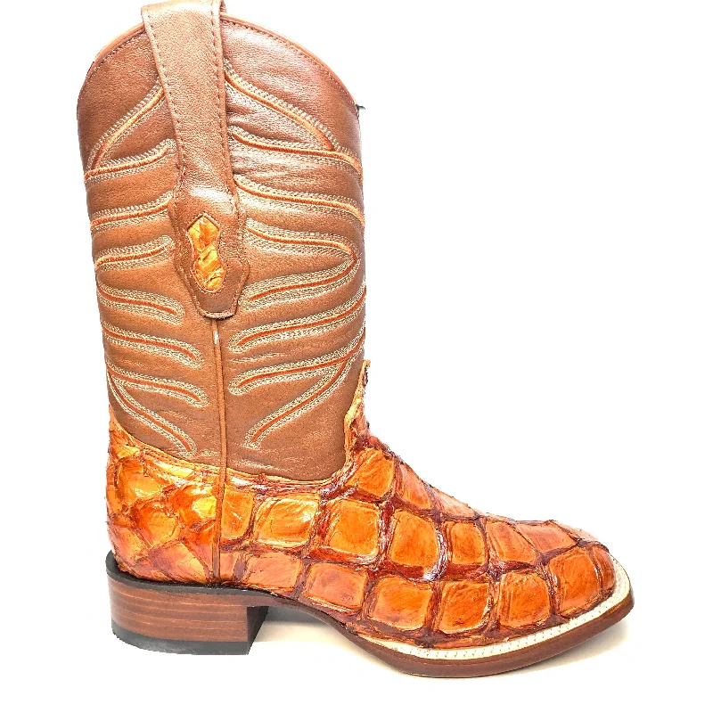 Los Altos Boots Cognac Pirarucu Square toe Cowboy Boots