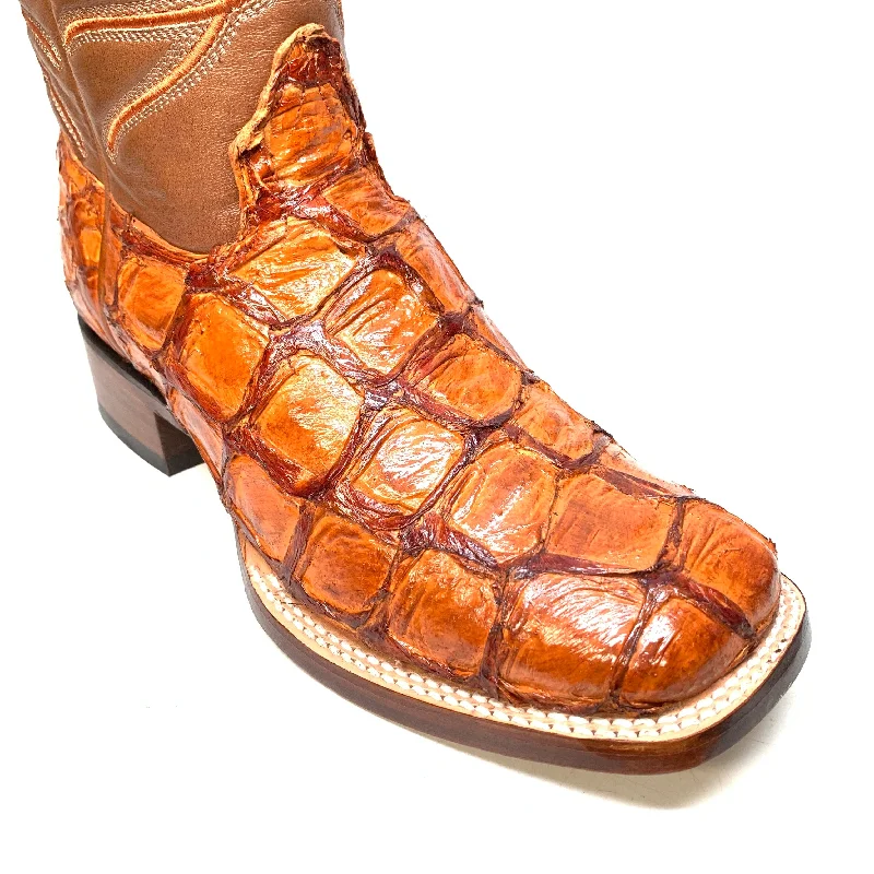 Los Altos Boots Cognac Pirarucu Square toe Cowboy Boots