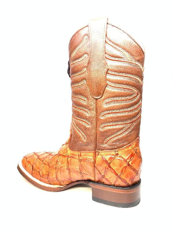 Los Altos Boots Cognac Pirarucu Square toe Cowboy Boots