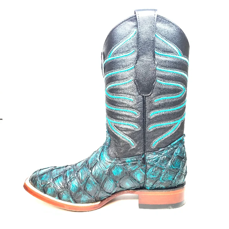 Los Altos Boots Turquoise Pirarucu Square toe Cowboy Boots