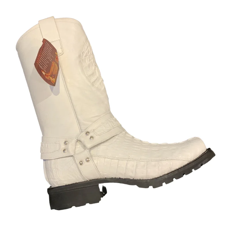 Los Altos Harness White Crocodile Biker Boots