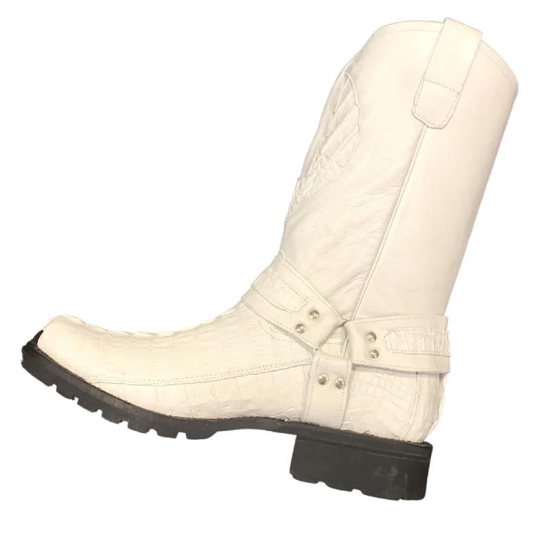 Los Altos Harness White Crocodile Biker Boots