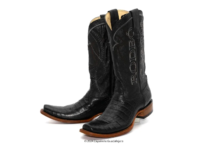 RC-DENVER MEN CAIMAN BELLY PRINT BLACK LEATHER BOOT