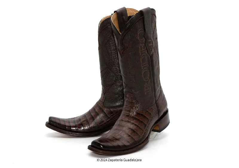 RC-DENVER MEN CAIMAN BELLY PRINT BROWN LEATHER BOOT