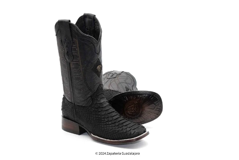 RC-PYTHON WIDE SQUARE TOE BLACK MATTE EXOTIC LEATHER COWBOY BOOT