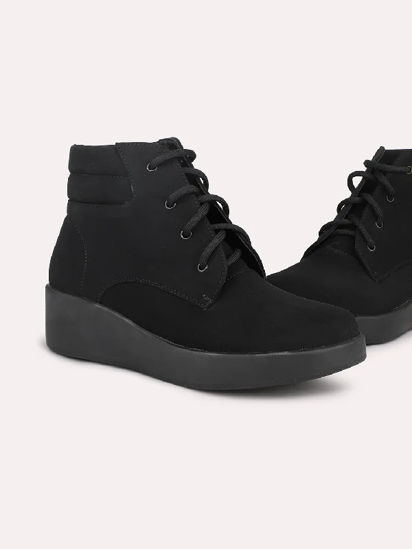 Women Lace-Ups Mid-Top Wedge Regular Boots