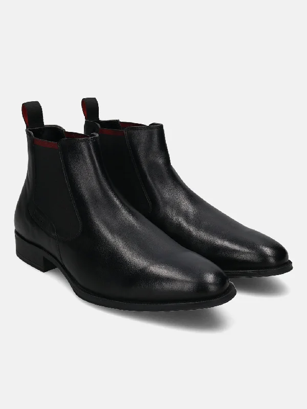 bugatti Black Premium Leather Chelsea Boots