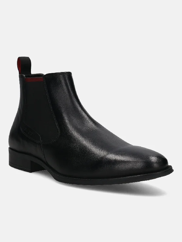 bugatti Black Premium Leather Chelsea Boots