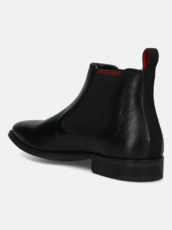 bugatti Black Premium Leather Chelsea Boots