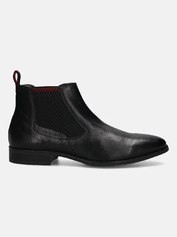 bugatti Black Premium Leather Chelsea Boots