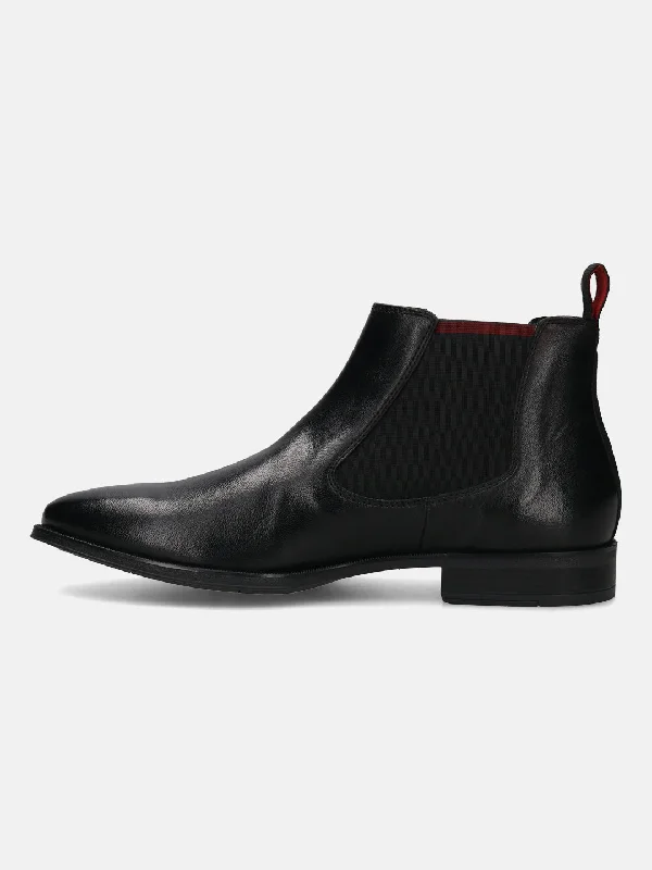 bugatti Black Premium Leather Chelsea Boots