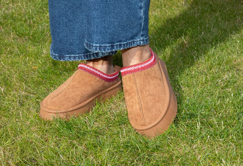 Camel Slip On Boot with Red Trim