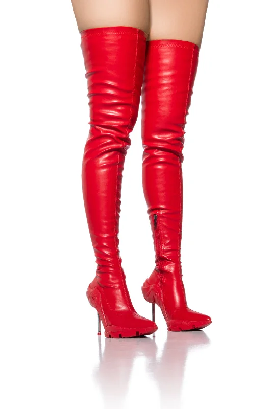 AZALEA WANG MCARTNEY STRETCH RED STILETTO BOOT