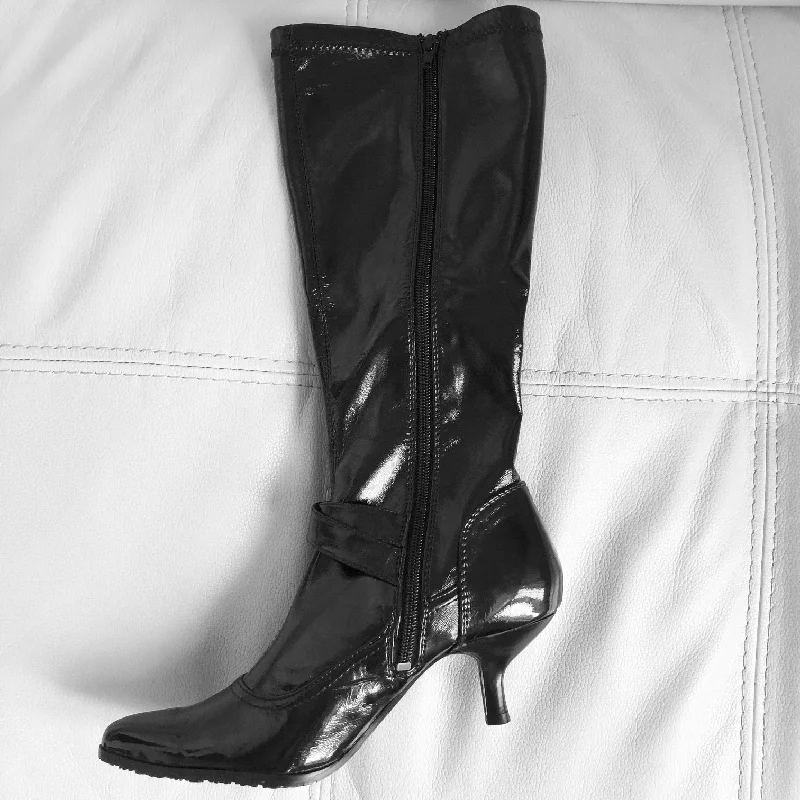 Black Patent Kitten Heels Knee-high Boots