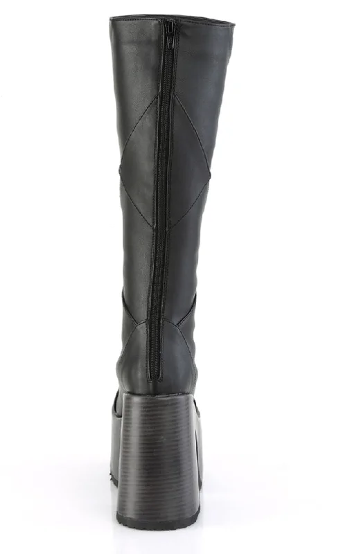 CAMEL-280 Black Vegan Patchwork Knee Boots (AU Stock)