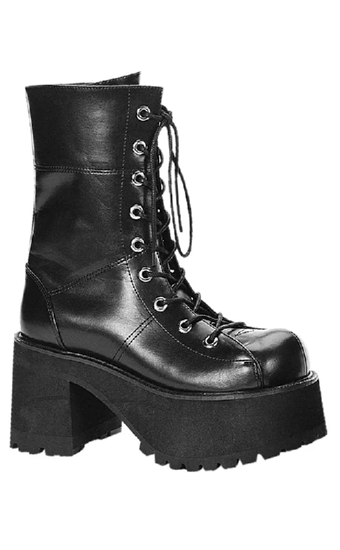 RANGER-301 Black Vegan Leather Platform Ankle Boots (Au Stock)