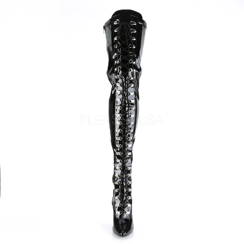 Domination Patent Stretch Thigh High Boots Black PA