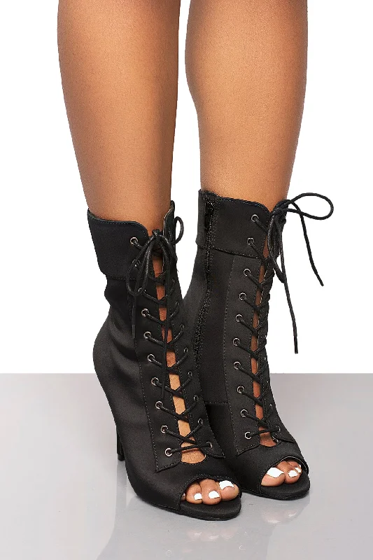 Filter Lace Up Ankle Bootie- Black